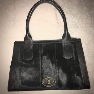 HP 🎉🖤 Fossil Black Leather Furry Tote